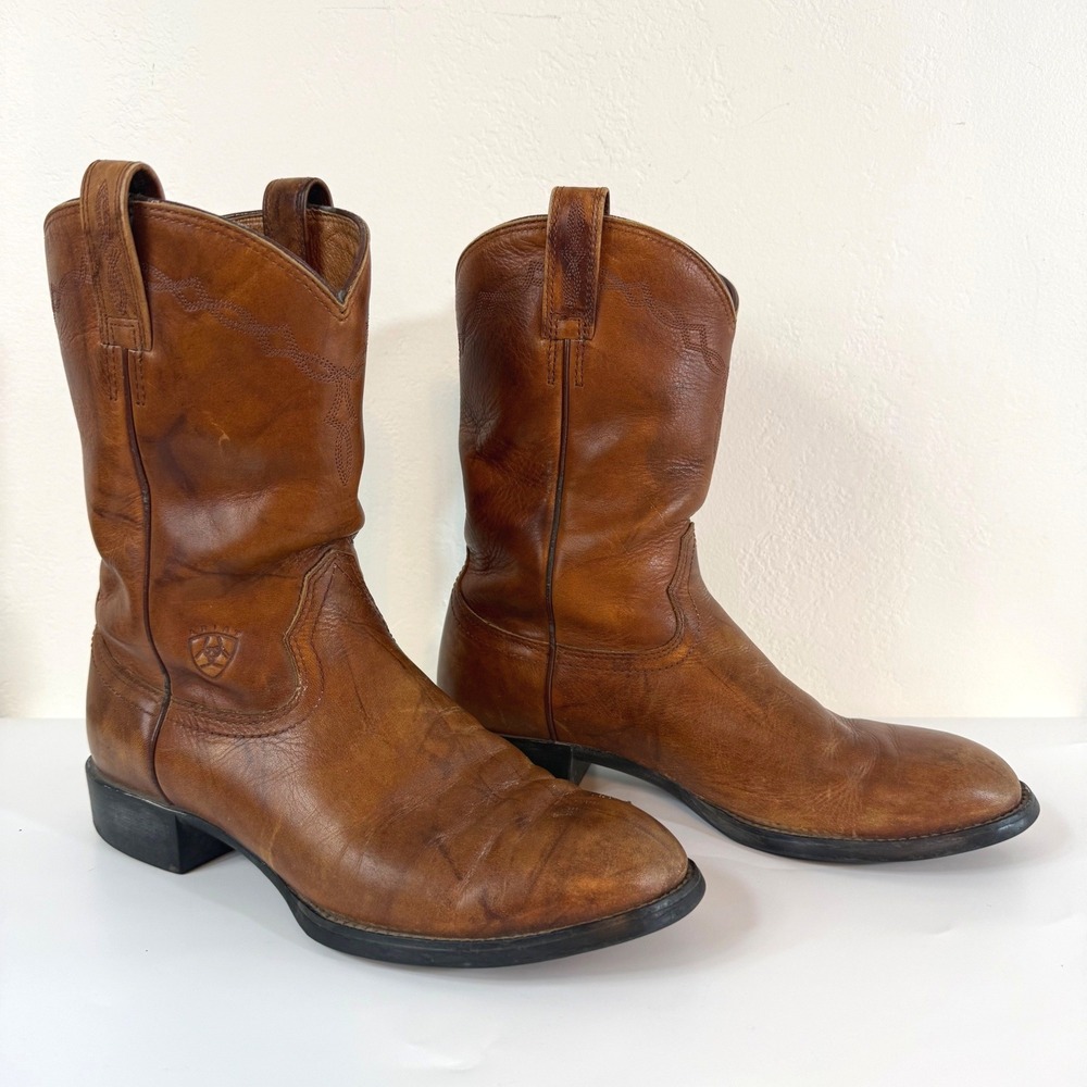 Ariat Heritage Roper Cowboy Boots Mens 9D Brown Leather Western Distressed